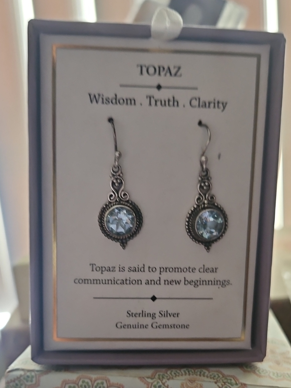 New Topaz Sterling Silver Light Blue Dangle Earrings